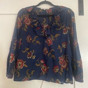 Madewell Navy Floral Ruffle Blouse